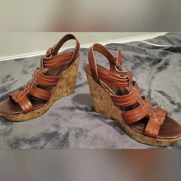 Size 9.5, Mossimo Supply Co Cork Strap Platform Wedge Brown Sandals Heels - Picture 9 of 9